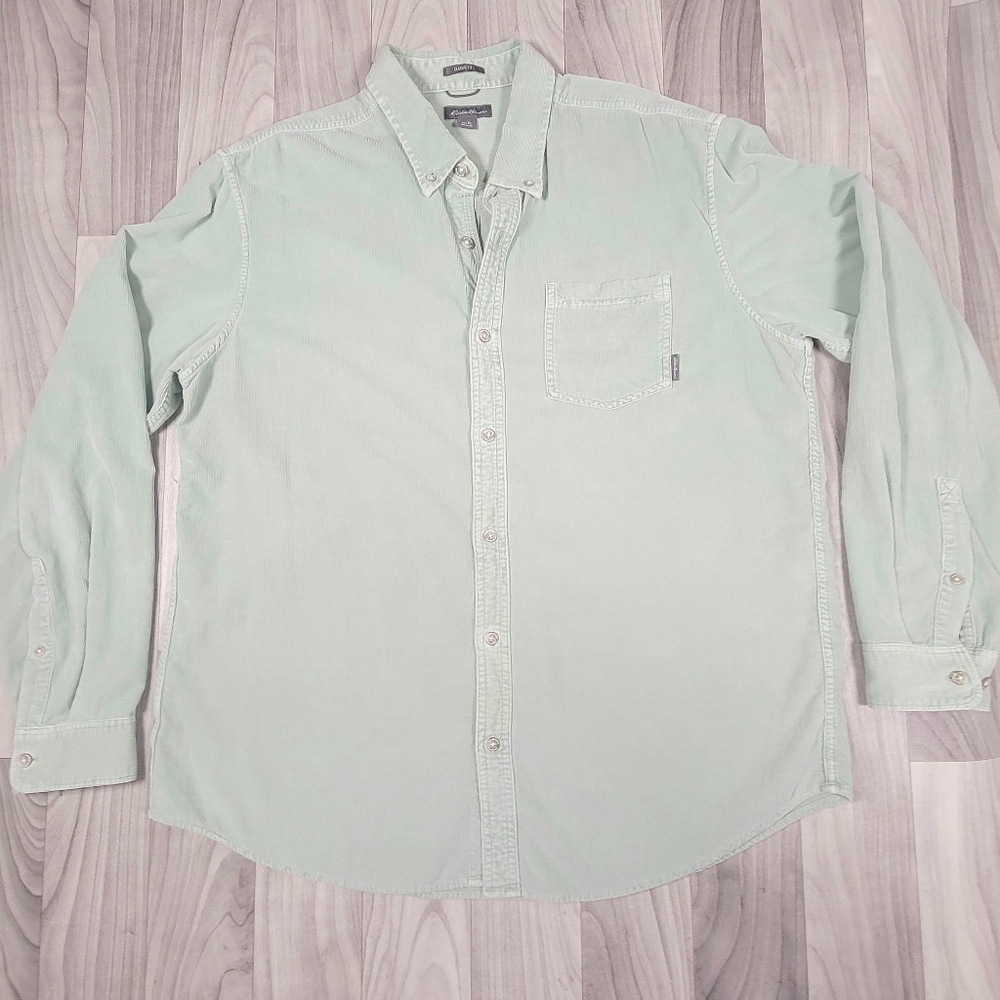 Eddie Bauer Men’s XL Classic Fit Corduroy Green Button Down Shirt Casual - Picture 2 of 9